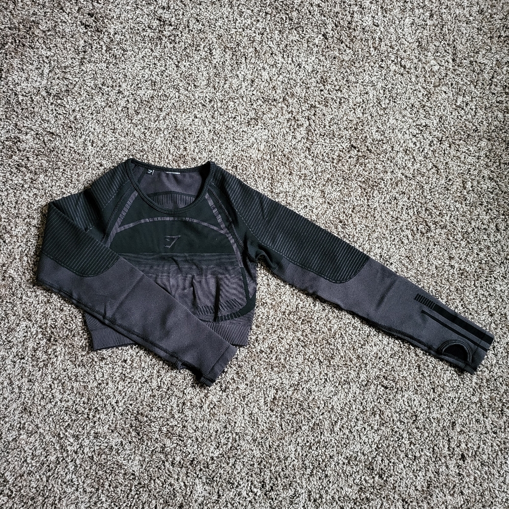 Gymshark Geo Seamless Long Sleeve Crop Top - Black
